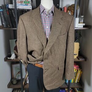 John Alexander‎ Hartmarx Men's Tweed Sport Coat Two Button Brown Herringbone 44R
